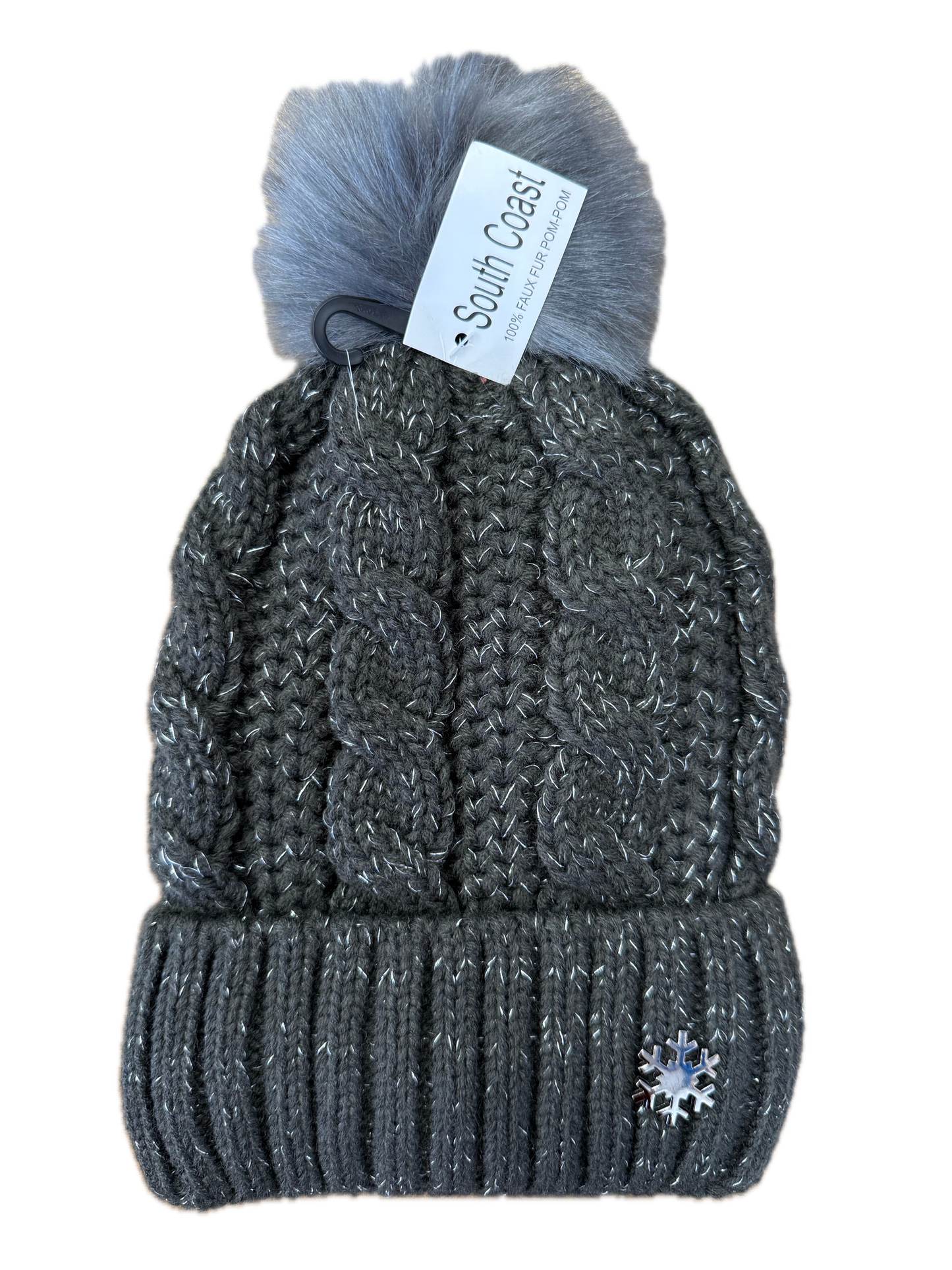 Sparkly Bobble Hat with Snowflake Badge