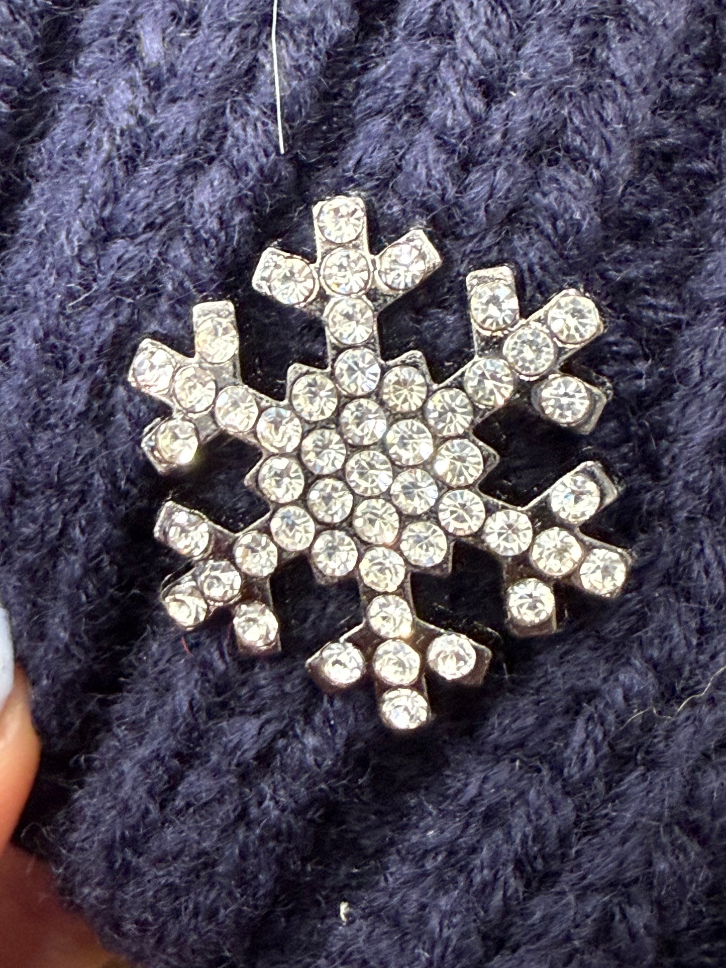 Chunky Knit Bobble Hat with Diamanté Snowflake Badge