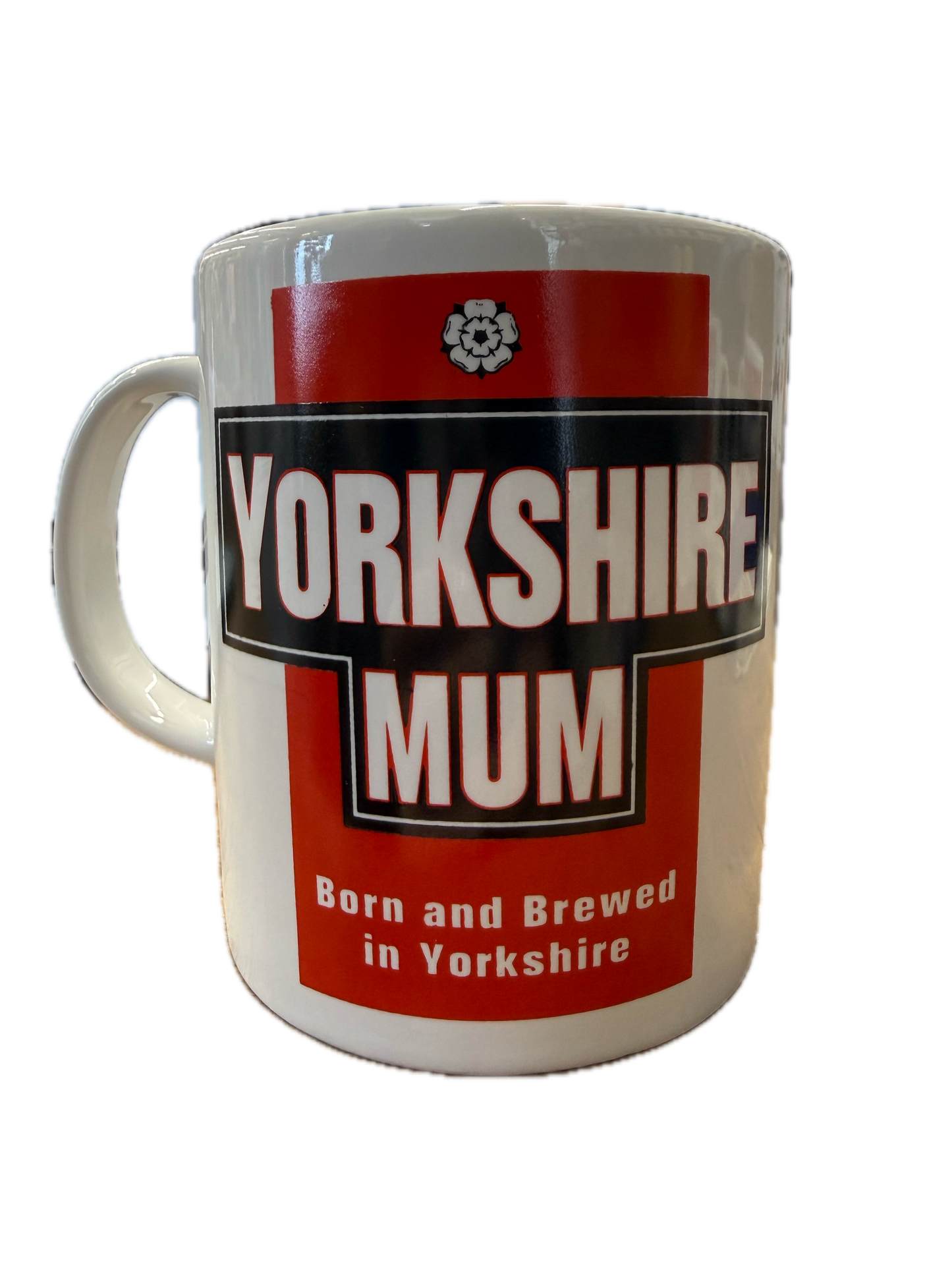 Mug with 'Yorkshire Mum' text on a white background