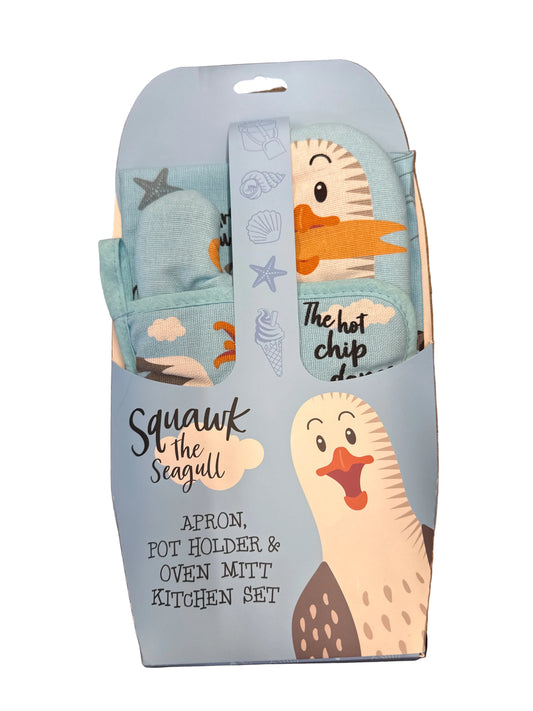 Squawk the Seagull - Apron, Pot Holder and Oven Mitt