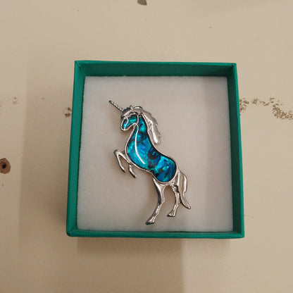 Blue unicorn brooch