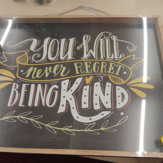 Inspirational signs “You will never regret being kind”