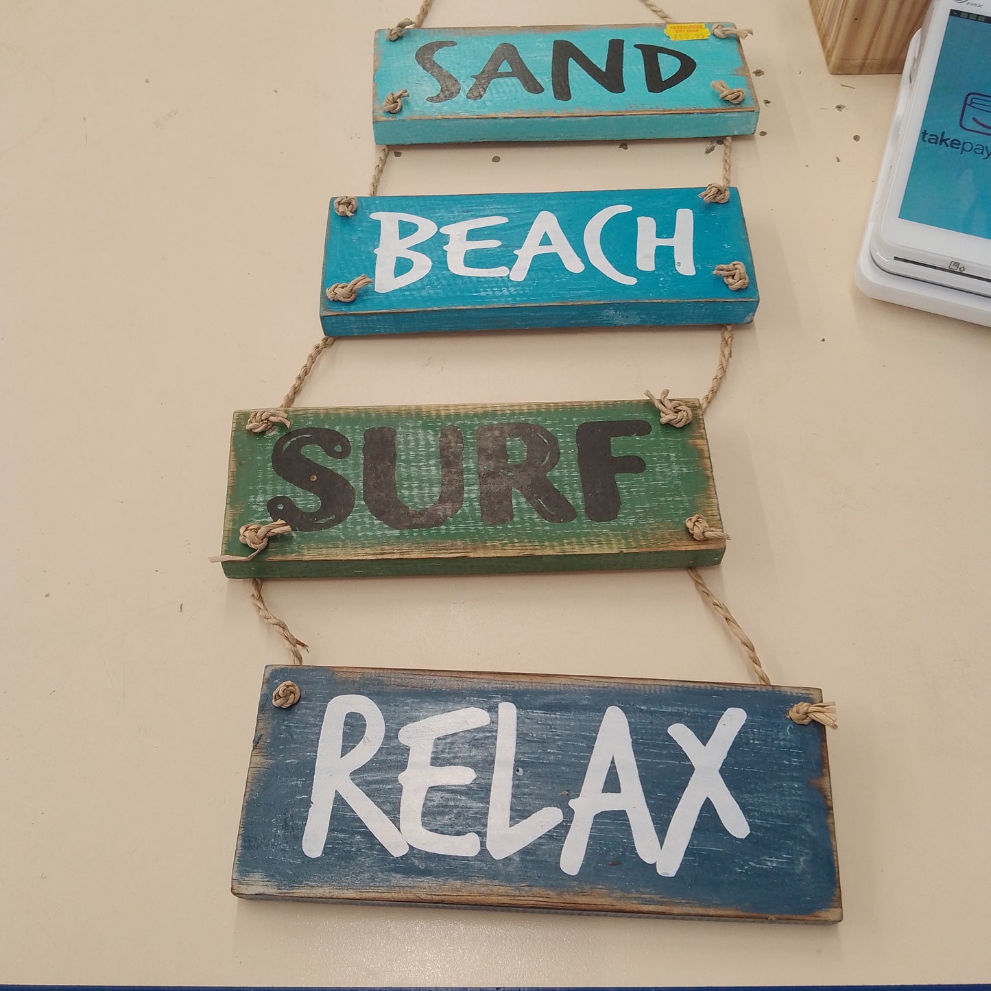 Sand, beach, surf, relax sign