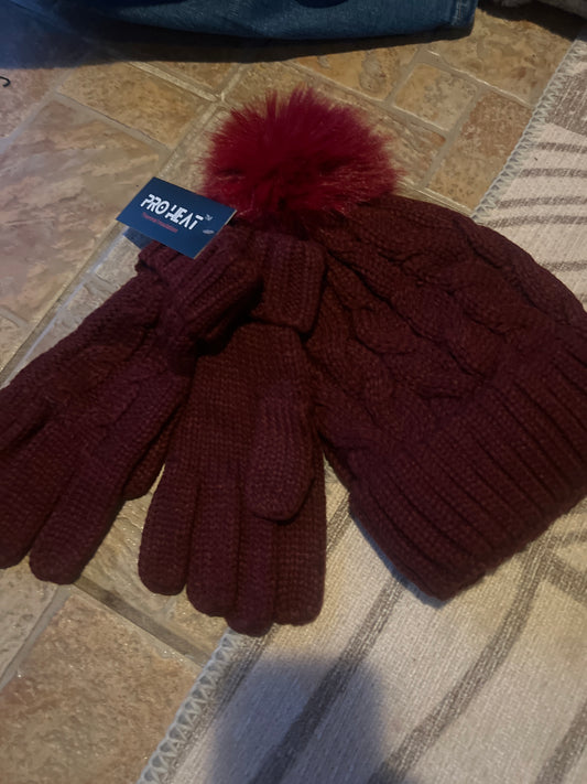 Fleece Lined Bobble Hat with Gloves