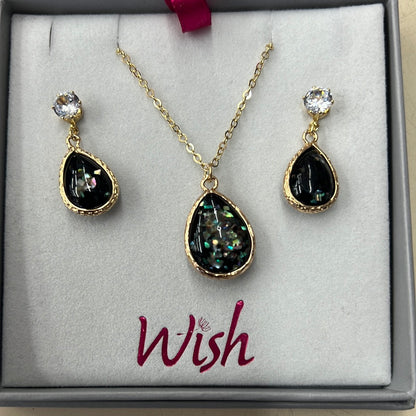 Black Teardrop earring and necklace set