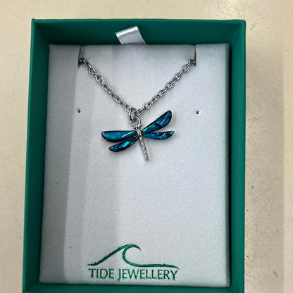 Paua Blue Dragonfly Necklace