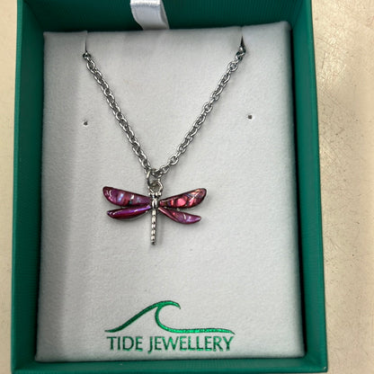 Paua Pink Dragonfly Necklace