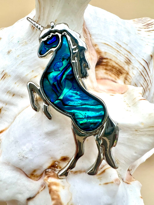 Blue unicorn brooch