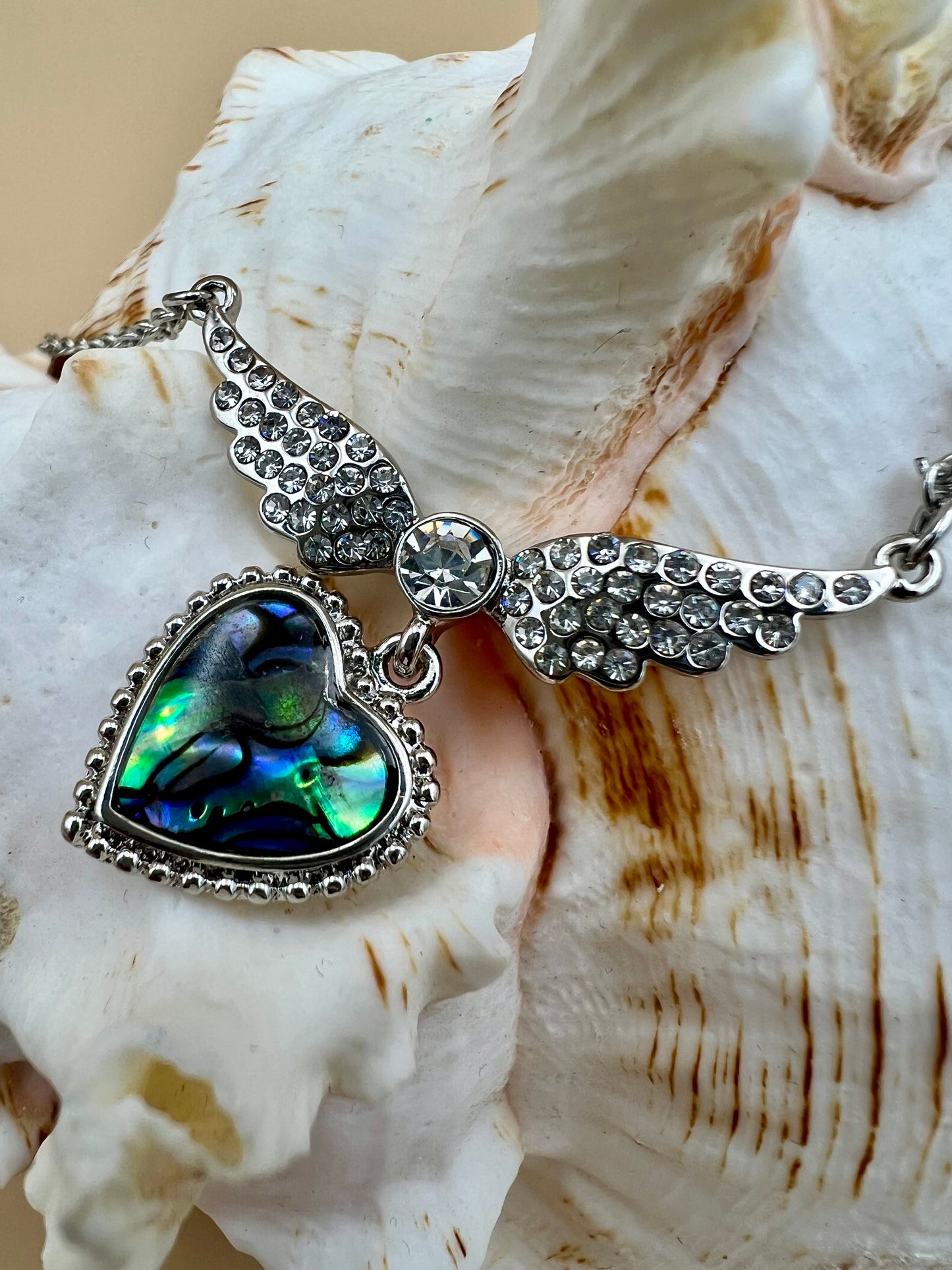 Paua Shell Winged Heart Necklace