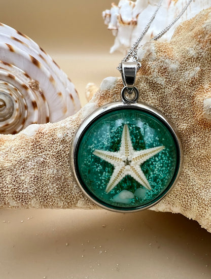 Starfish and seashell Domed necklace