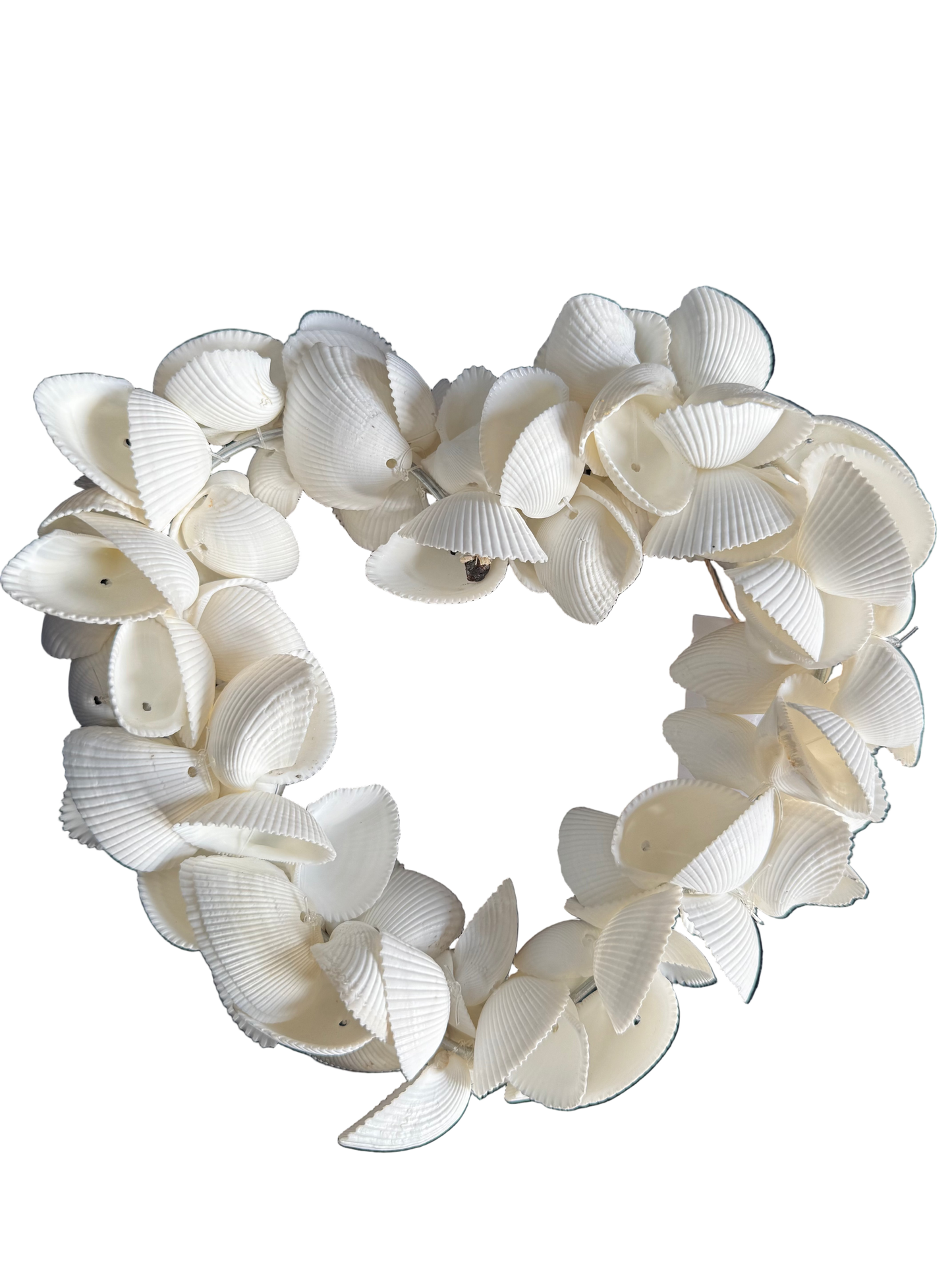 White shell wreath on a dark blue background