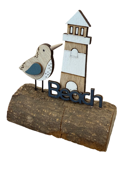 Curlew and Lighthouse Driftwood Decoration