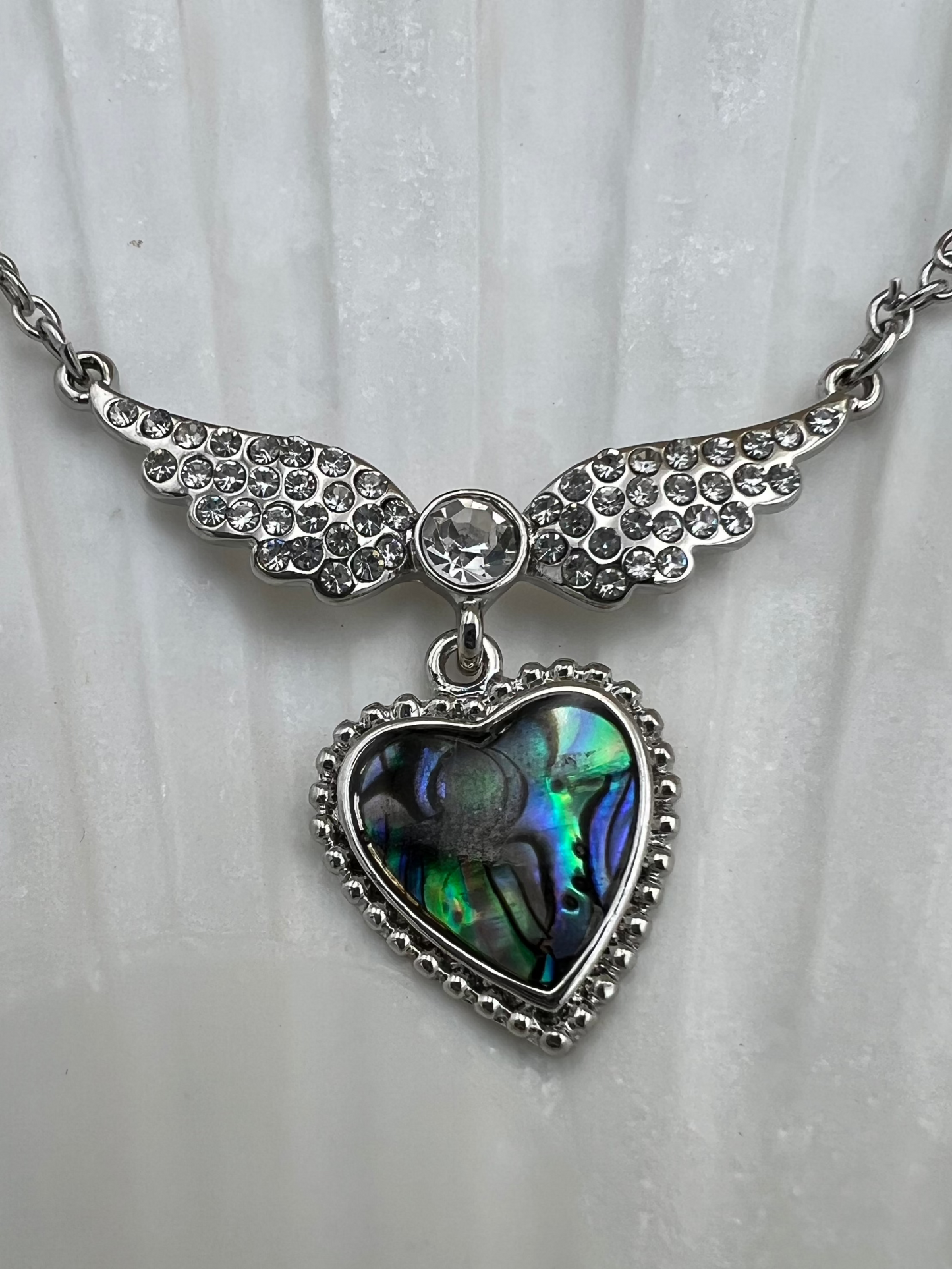 Paua Shell Winged Heart Necklace