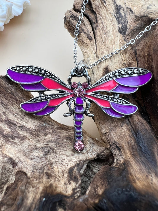 Pink Dragonfly Necklace