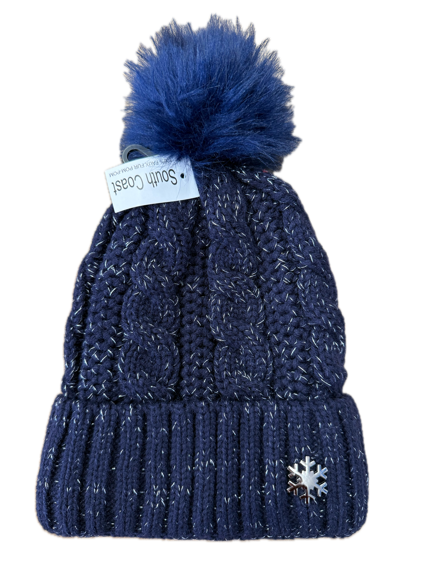 Sparkly Bobble Hat with Snowflake Badge