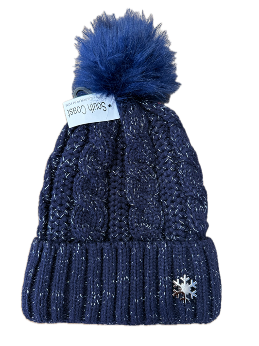 Sparkly Bobble Hat with Snowflake Badge