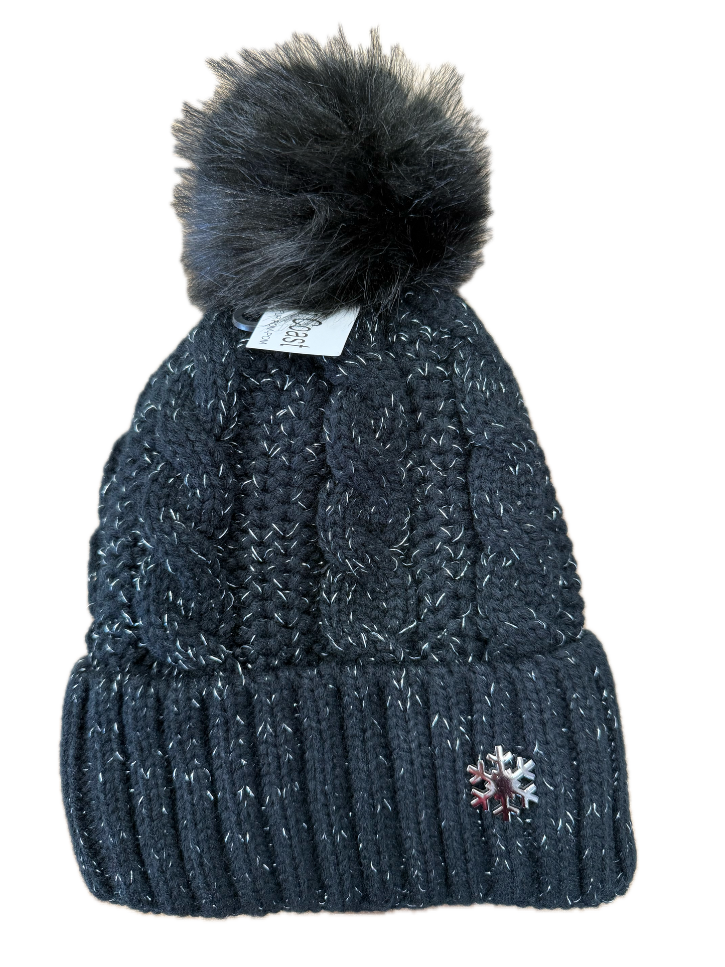 Sparkly Bobble Hat with Snowflake Badge