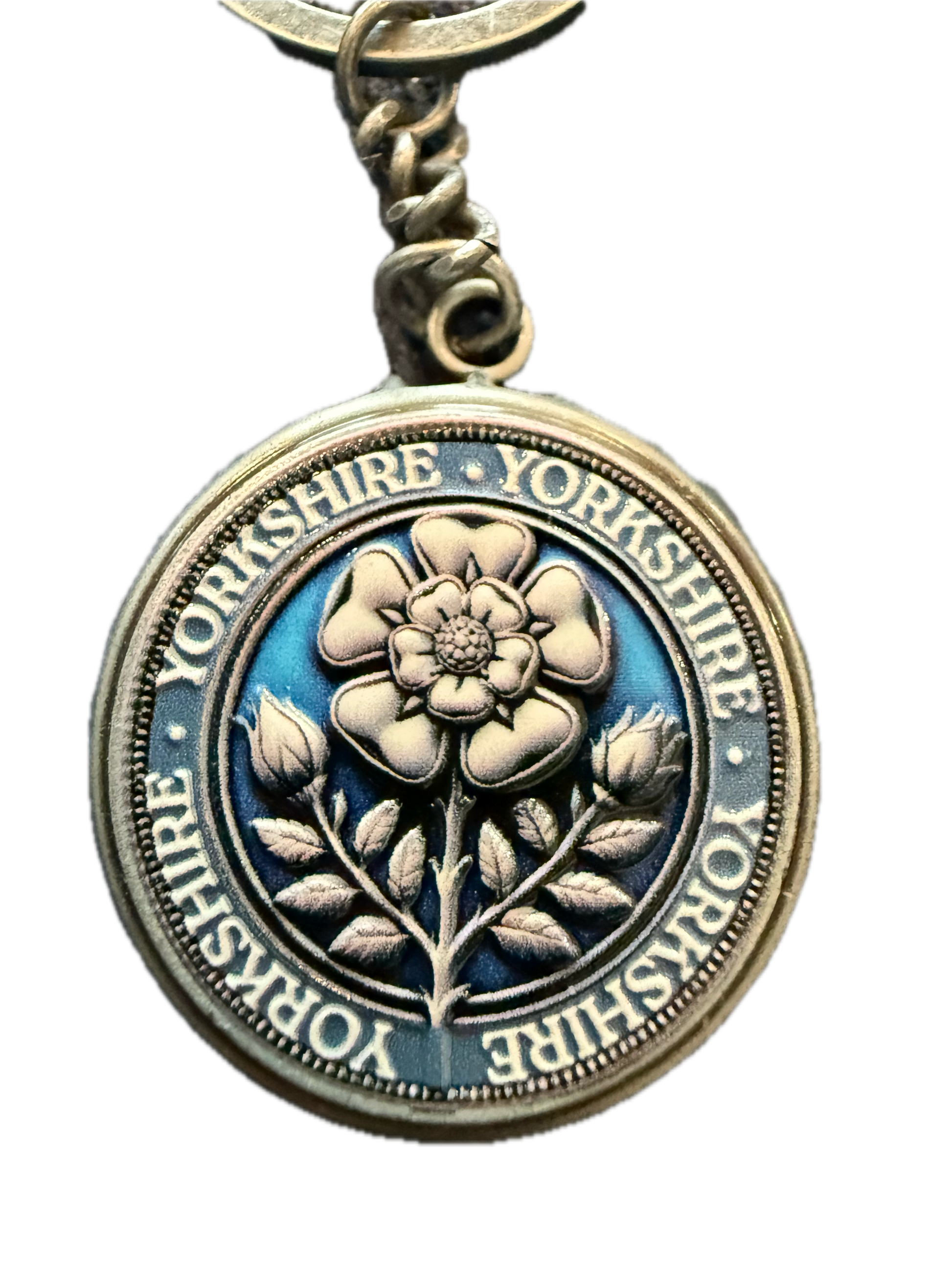 Keychain with Yorkshire rose emblem and 'Yorkshire' text on a white background
