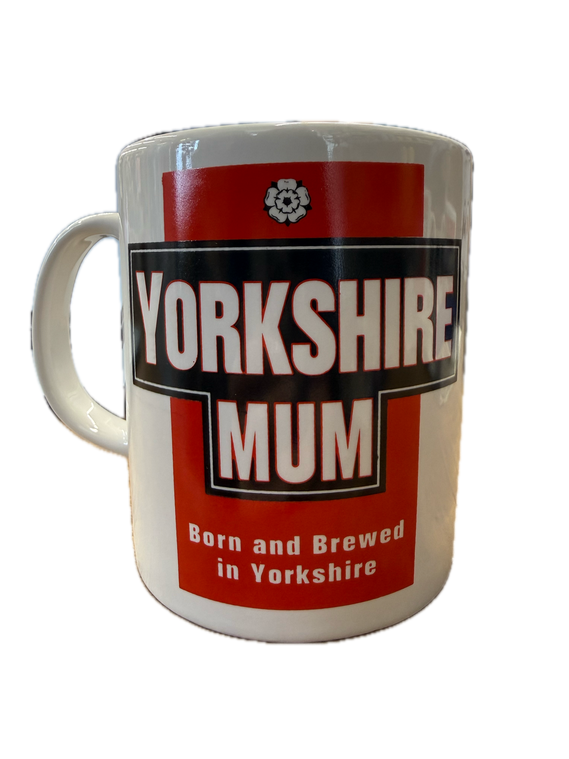 Mug with 'Yorkshire Mum' text on a white background