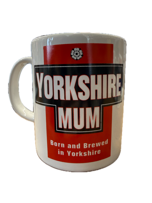 Mug with 'Yorkshire Mum' text on a white background
