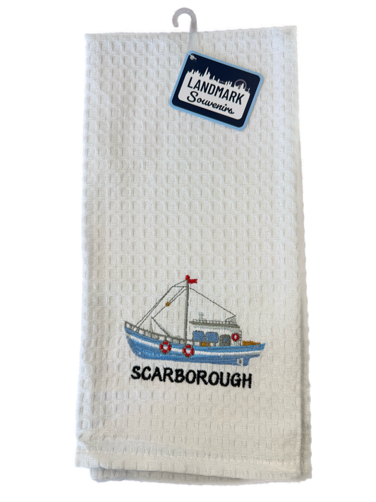 Fishing Boat Waffle Scarborough Tea Towel