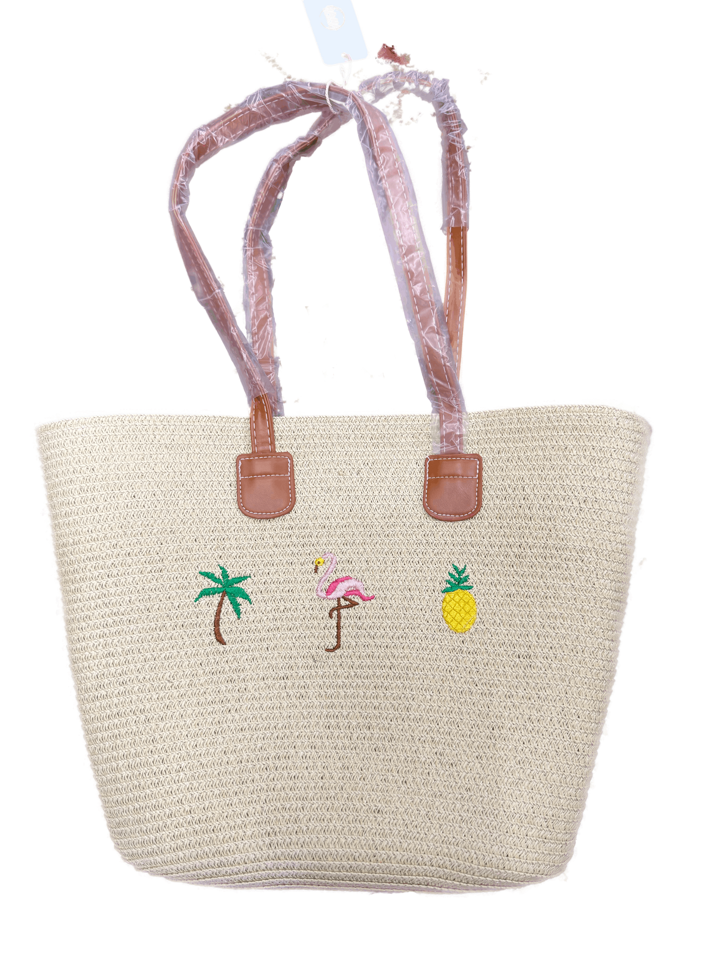 Flamingo Embroidered Rattan Bag
