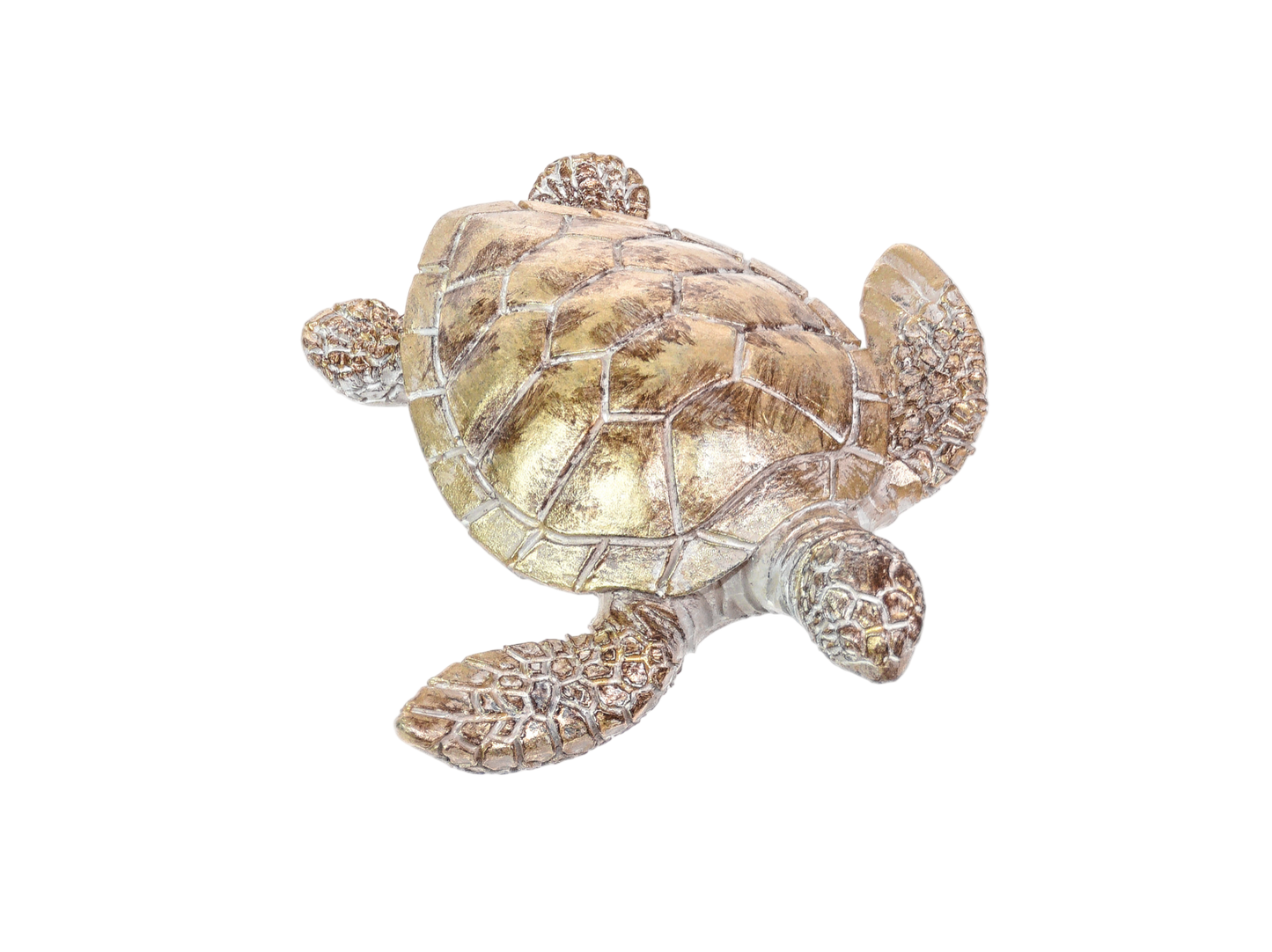 Decorative turtle figurine with a textured shell on a white background