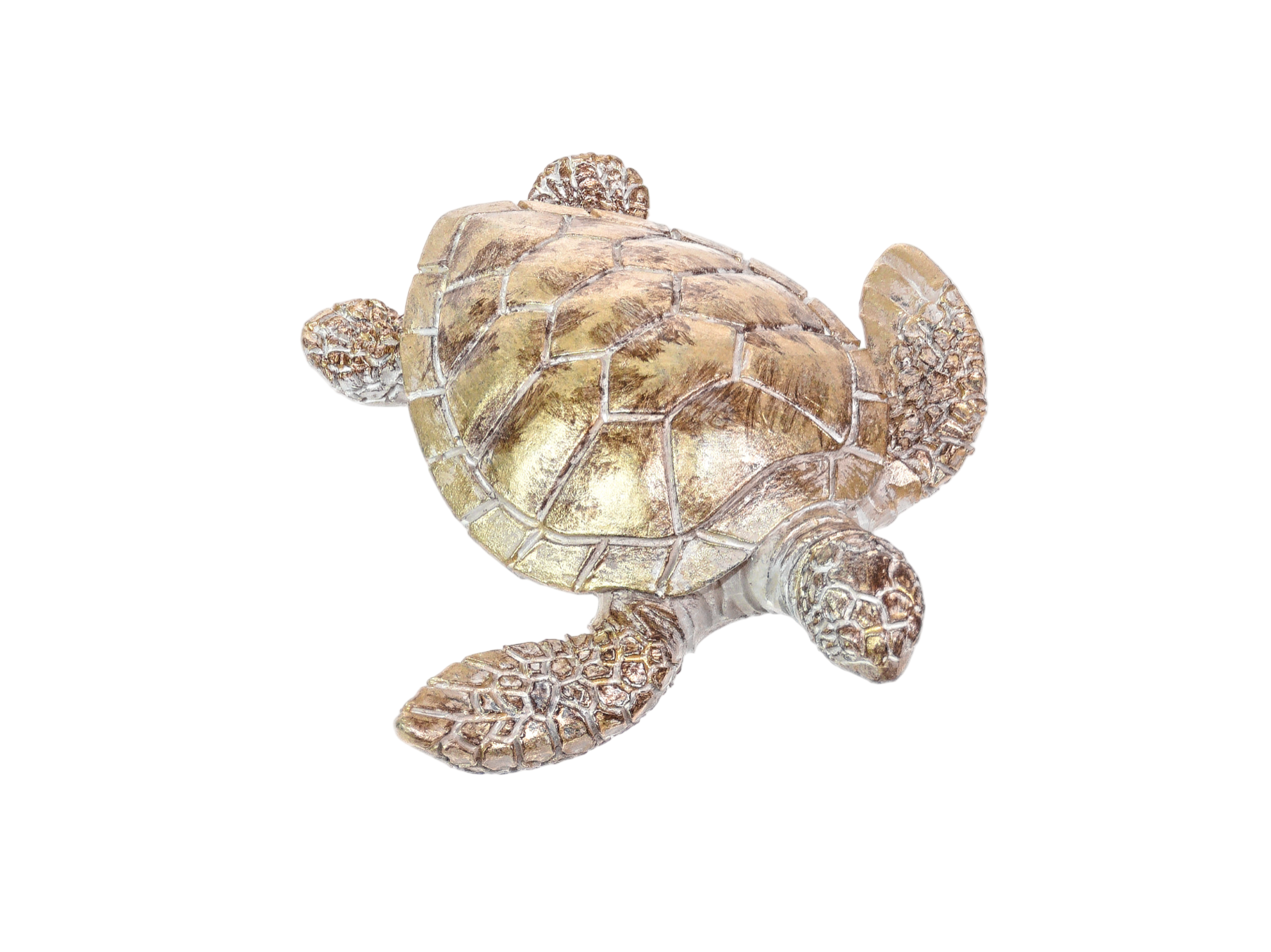 Decorative turtle figurine with a textured shell on a white background