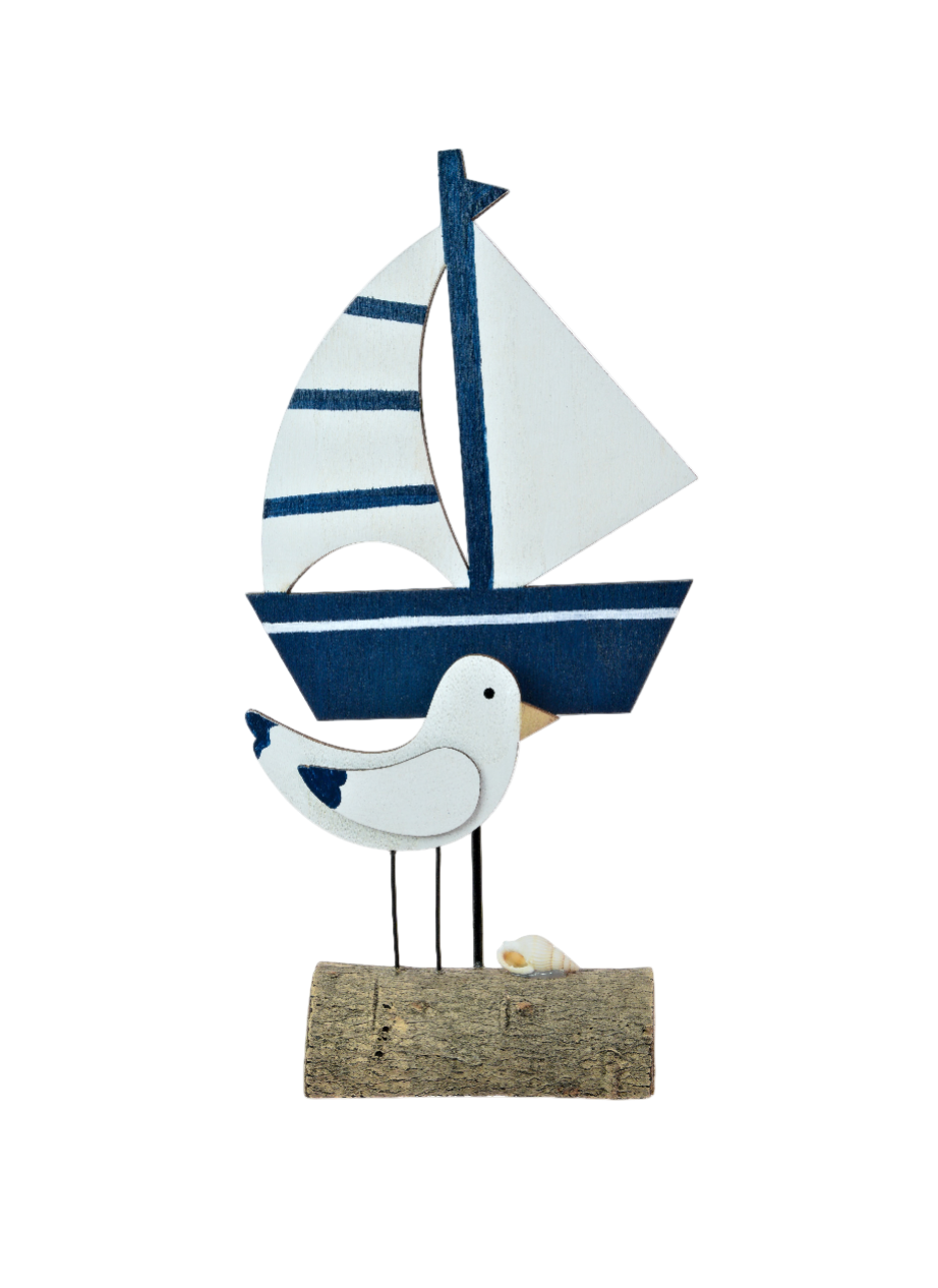 Seagull & Boat Driftwood Decoration