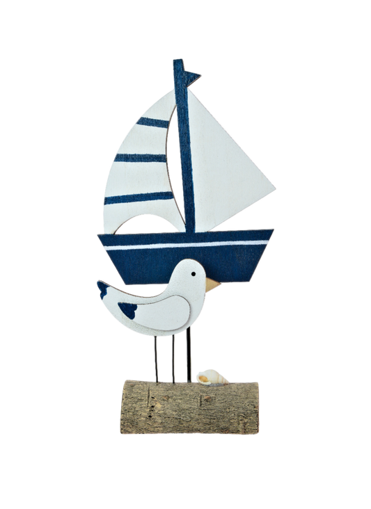 Seagull & Boat Driftwood Decoration