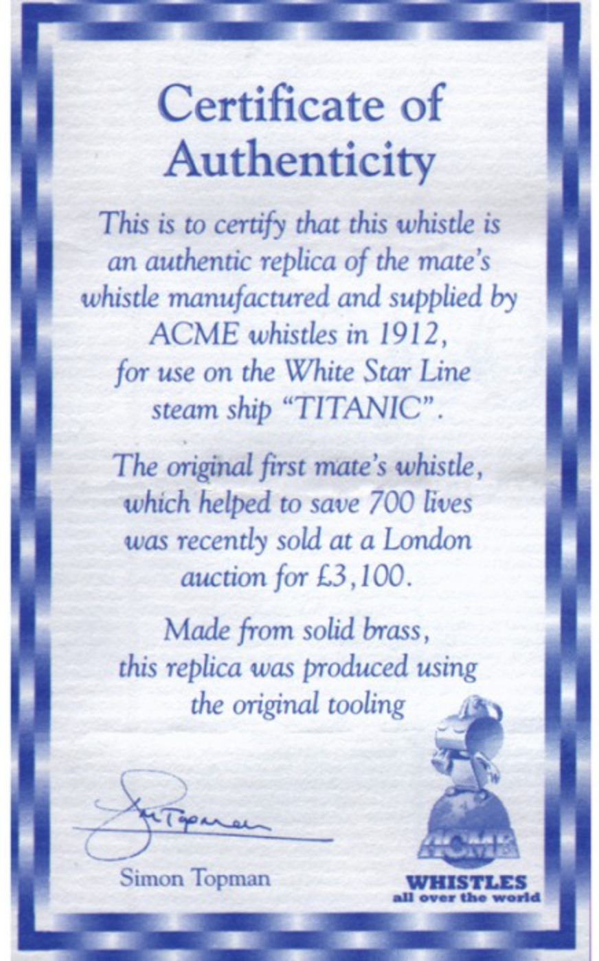 RMS Titanic Whistle (Certified Replica)