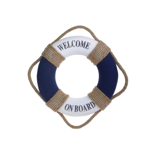 Decorative life buoy with 'Welcome On Board' text on a white background