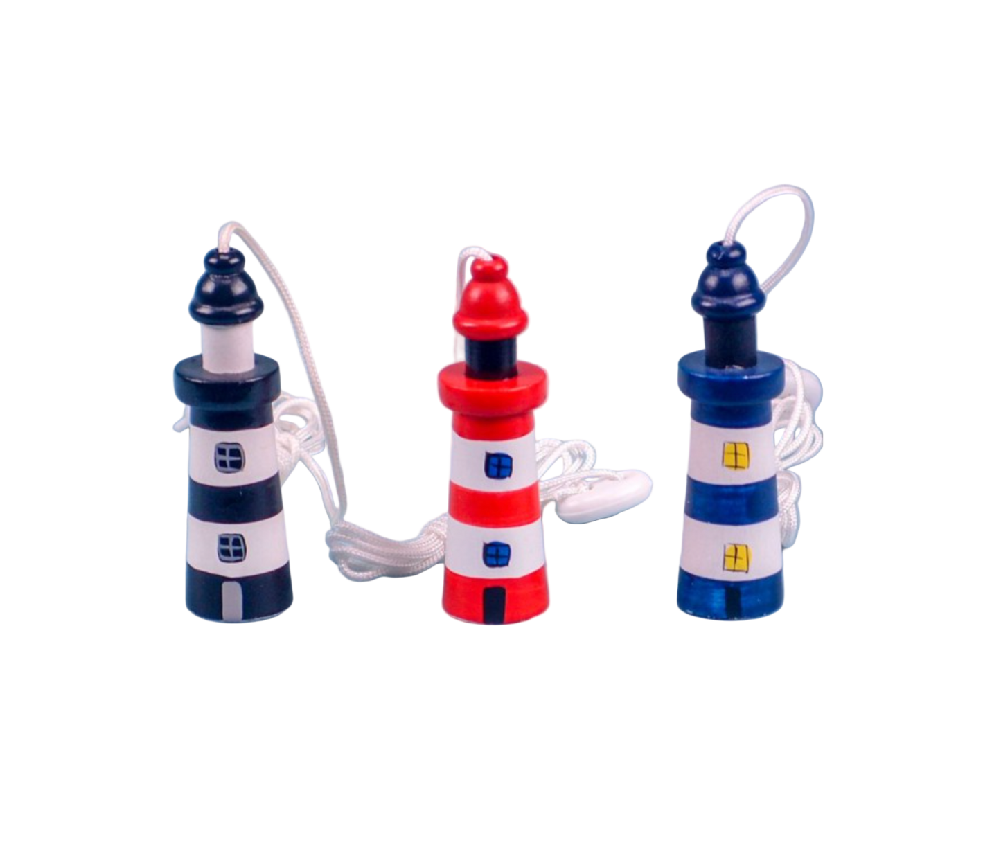 Three lighthouse-shaped pulls