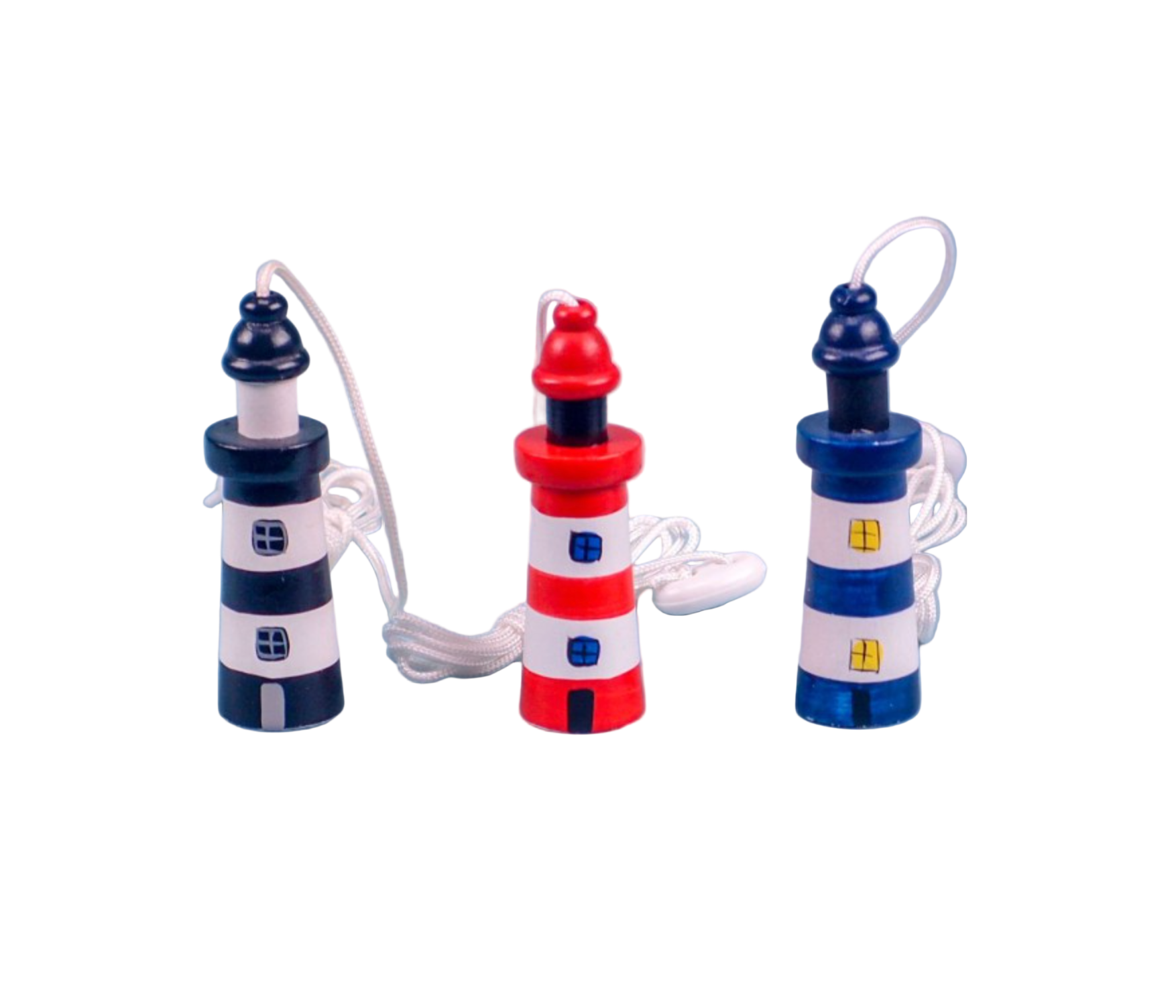 Three lighthouse-shaped pulls