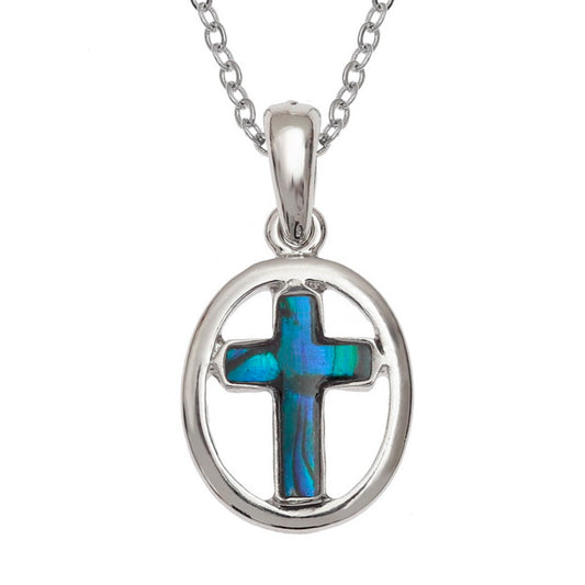 Blue oval cross necklace