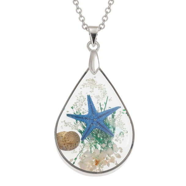 Starfish and seashell teardrop necklace