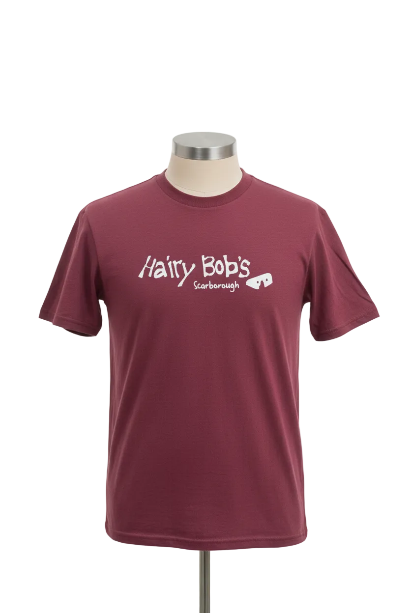 Full studio shot - Maroon T-Shirt, larger logo